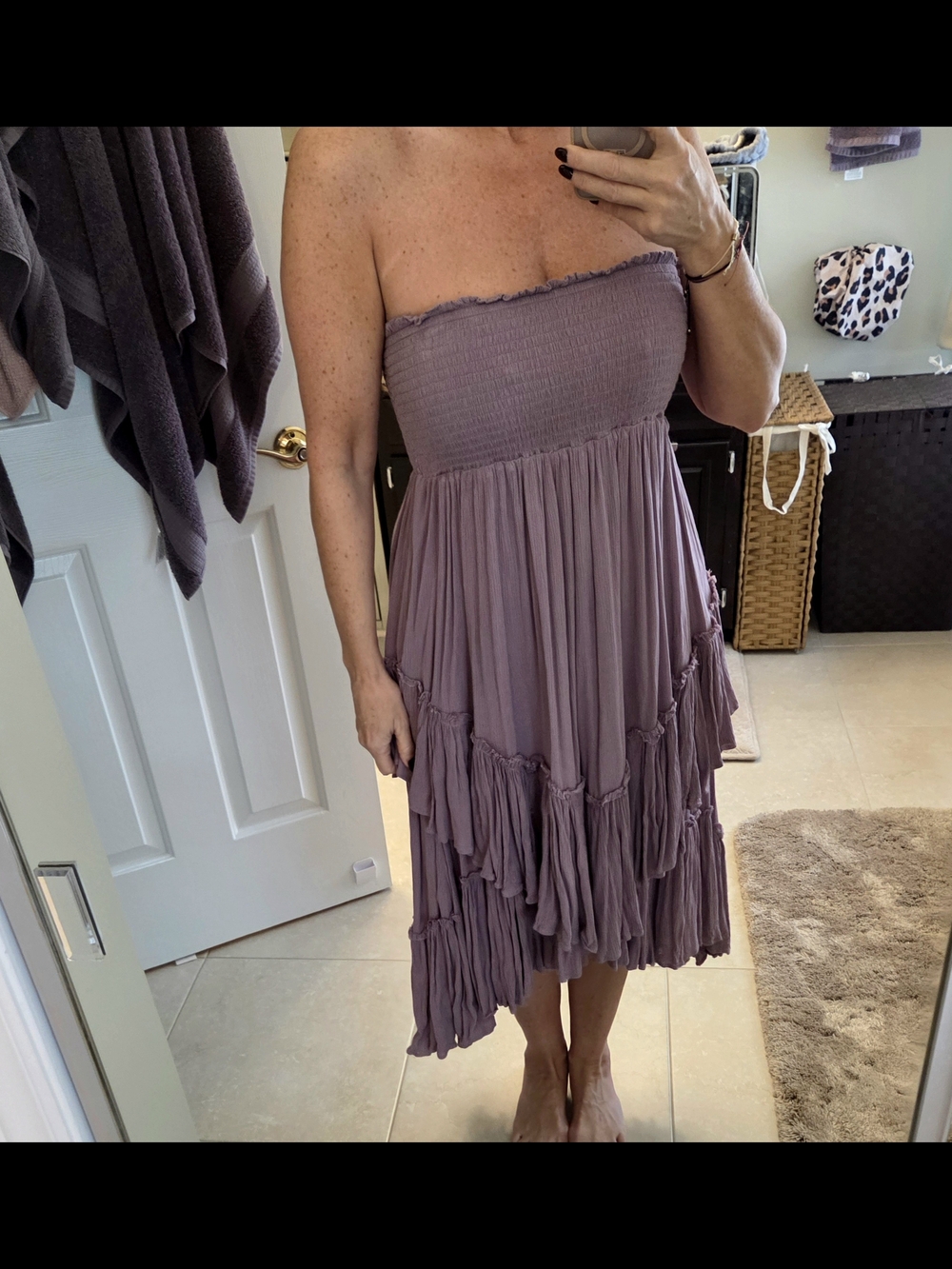 Free People Mauve Tiered Convertible Smocked Maxi Skirt - Picture 3 of 7
